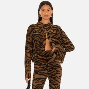 NORMA KAMALI CROPPED OVERSIZED BOYFRIEND SHIRT ANIMAL PRINT SIZE S